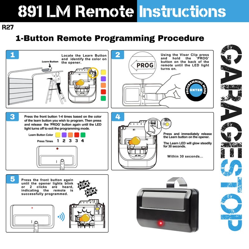 GARAGE STOP 891LM for Chamberlain Craftsman Liftmaster Garage Door Opener Remote Replacement, 1993+ Garage Clicker, Universal Garage Door Opener Remote for 5 Learn Button - Image 3